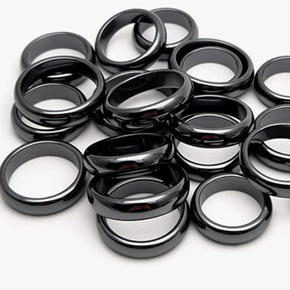 Pair of Brand New Hematite Rings Unisex Style and Fit - Picture 1 of 3
